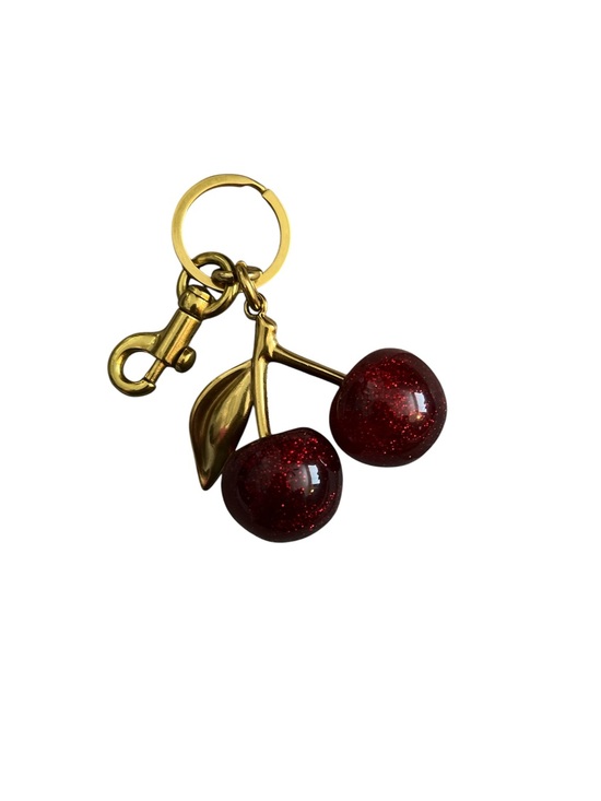 Source Unknown Accessories - Gold Double Cherry Keychain with Red Glitter Charms